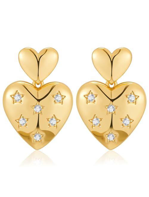 ENSKEFEN Double Heart Drop Earrings for Women Sweet Love Gold Heart Dangle Earrings Anniversary Birthday Valentine Gift