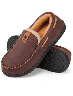 HomeTop Men's Suede Memory Foam Moccasin Slippers Soft Plush Warm Lining House Shoes