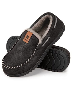 HomeTop Men's Suede Memory Foam Moccasin Slippers Soft Plush Warm Lining House Shoes