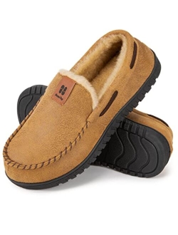 HomeTop Men's Suede Memory Foam Moccasin Slippers Soft Plush Warm Lining House Shoes