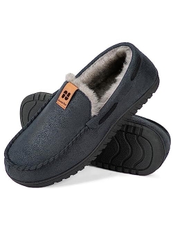 HomeTop Men's Suede Memory Foam Moccasin Slippers Soft Plush Warm Lining House Shoes