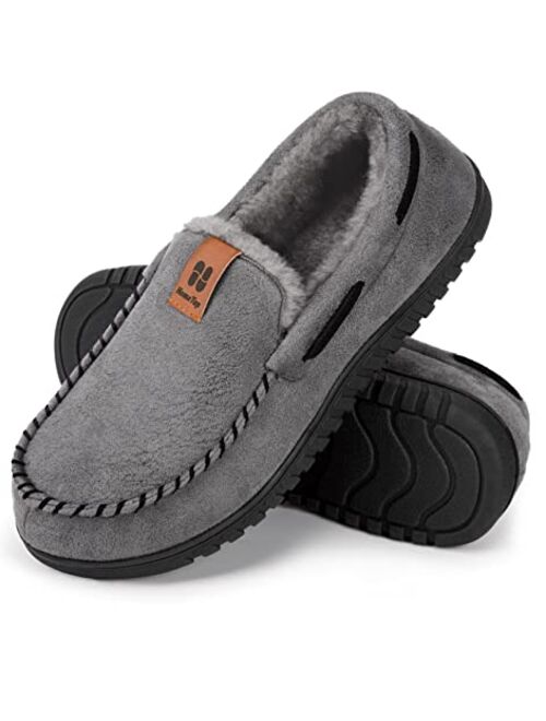 HomeTop Men's Suede Memory Foam Moccasin Slippers Soft Plush Warm Lining House Shoes