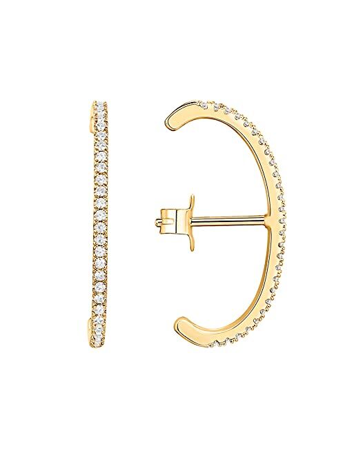 PAVOI 14K Gold Plated 925 Sterling Silver Post Minimalist Suspender Ear Cuff Earrings for Women | Wrap Earlobe Studs