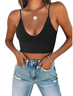 Women's Sexy Scoop Neck Adjustable Spaghetti Strap Double Lined Seamless Camisole Tank Yoga Crop Tops