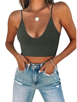 Women's Sexy Scoop Neck Adjustable Spaghetti Strap Double Lined Seamless Camisole Tank Yoga Crop Tops