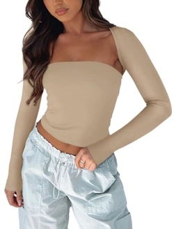 Women's Sexy Backless Long Sleeve Ribbed Knit Cardigan Open Front Bolero Shrug Crop Tops