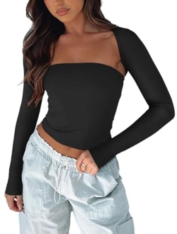 Women's Sexy Backless Long Sleeve Ribbed Knit Cardigan Open Front Bolero Shrug Crop Tops