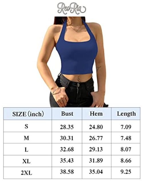 REORIA Womens Sexy Halter Neck Backless Seamless Sleeveless Y2K Cropped Tank Yoga Crop Tops