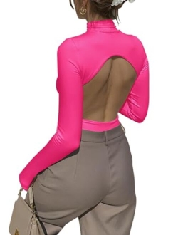 Women's Sexy Mock Turtleneck Backless Long Sleeve Slimming Going Out Bodysuits Tops