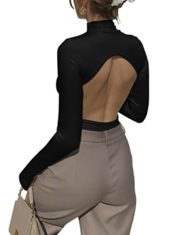 Women's Sexy Mock Turtleneck Backless Long Sleeve Slimming Going Out Bodysuits Tops