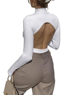 Women's Sexy Mock Turtleneck Backless Long Sleeve Slimming Going Out Bodysuits Tops