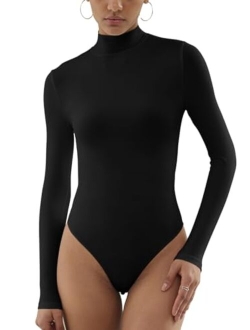 Womens Fashion Mock Turtle Neck Long Sleeve Double Lined Slimming Shirt Going Out Thong Bodysuits Tops