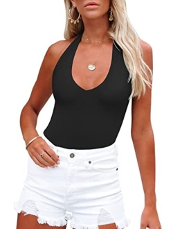 Women's Sexy Casual Halter V Neck Sleeveless Backless Slimming Y2k Tank Top Bodysuits