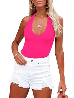 Women's Sexy Casual Halter V Neck Sleeveless Backless Slimming Y2k Tank Top Bodysuits