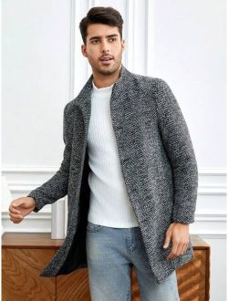 Shein Manfinity Mode Men Button Front Tweed Overcoat