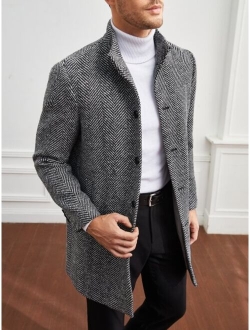 Shein Manfinity Mode Men Button Front Tweed Overcoat