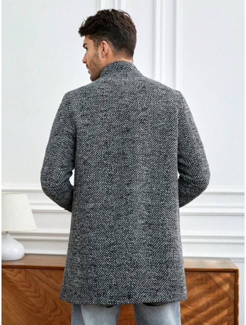 Shein Manfinity Mode Men Button Front Tweed Overcoat