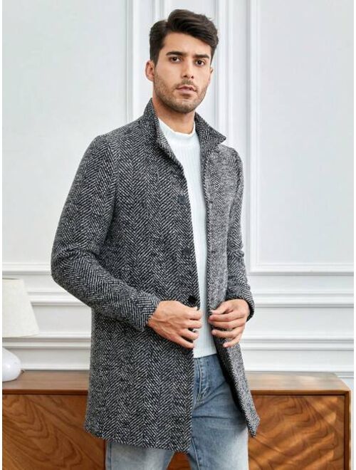 Shein Manfinity Mode Men Button Front Tweed Overcoat