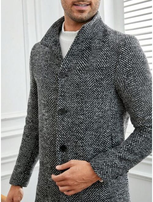 Shein Manfinity Mode Men Button Front Tweed Overcoat