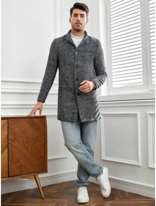 Shein Manfinity Mode Men Button Front Tweed Overcoat