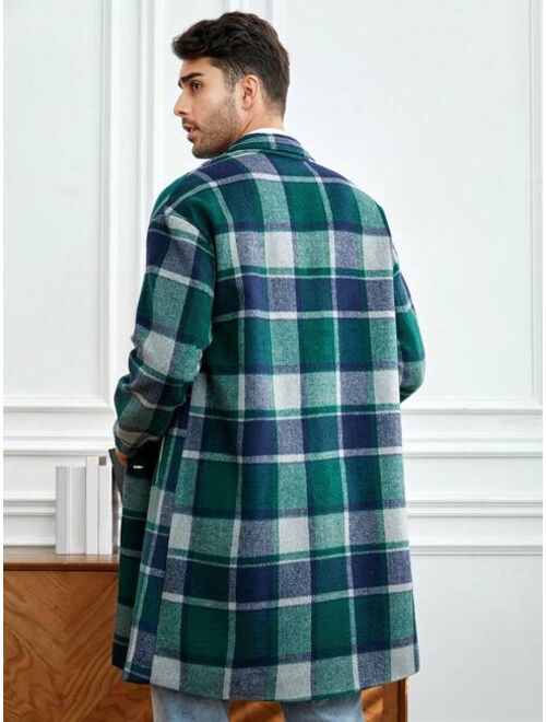 Shein Manfinity Homme Men Plaid Double Breasted Overcoat