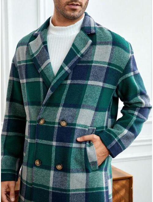 Shein Manfinity Homme Men Plaid Double Breasted Overcoat