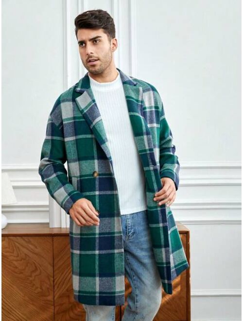 Shein Manfinity Homme Men Plaid Double Breasted Overcoat