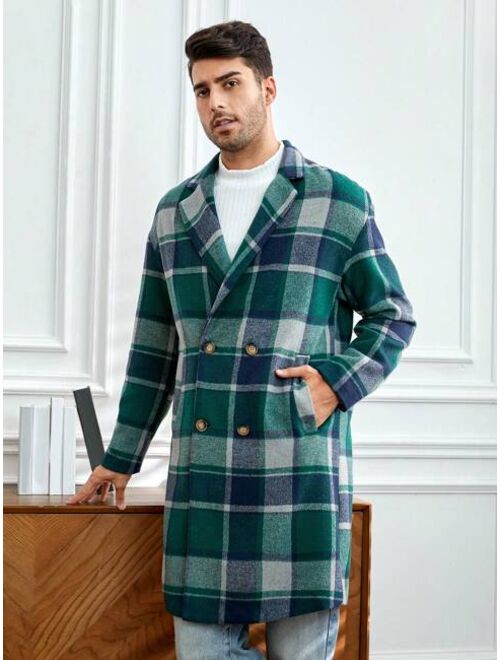 Shein Manfinity Homme Men Plaid Double Breasted Overcoat