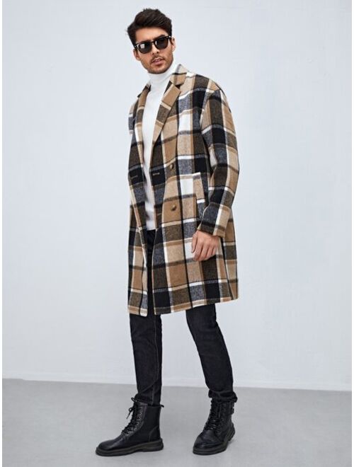 Shein Manfinity Homme Men Plaid Double Breasted Overcoat