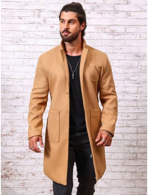 Shein Manfinity Men Dual Pocket Open Front Overcoat