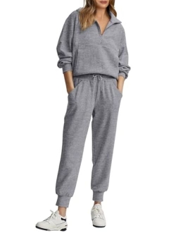 Womens 2 Piece Sweatsuits Set Long Sleeve Half Zip Pullover Sweatshirt Joggers Sweatpants Fall Outfits Tracksuit