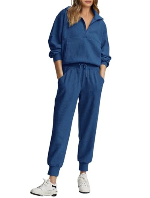 PRETTYGARDEN Womens 2 Piece Sweatsuits Set Long Sleeve Half Zip Pullover Sweatshirt Joggers Sweatpants Fall Outfits Tracksuit