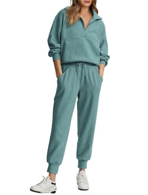 PRETTYGARDEN Womens 2 Piece Sweatsuits Set Long Sleeve Half Zip Pullover Sweatshirt Joggers Sweatpants Fall Outfits Tracksuit