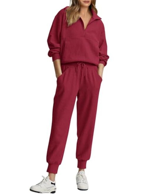 PRETTYGARDEN Womens 2 Piece Sweatsuits Set Long Sleeve Half Zip Pullover Sweatshirt Joggers Sweatpants Fall Outfits Tracksuit