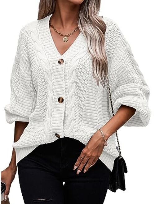 ECOWISH Women's Cardigan Sweaters - Floral Knit Open Front Cardigans Long Sleeve Sweater Outwear Tops for Women