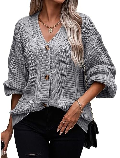 ECOWISH Women's Cardigan Sweaters - Floral Knit Open Front Cardigans Long Sleeve Sweater Outwear Tops for Women