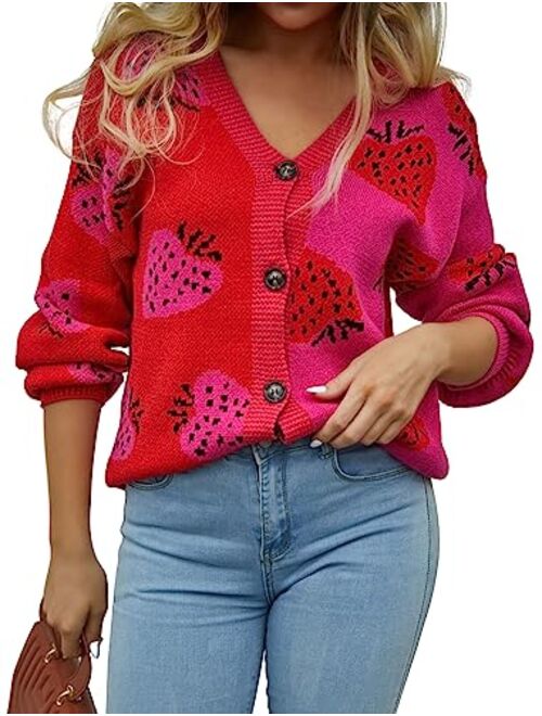 ECOWISH Women's Cardigan Sweaters - Floral Knit Open Front Cardigans Long Sleeve Sweater Outwear Tops for Women