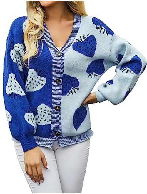 ECOWISH Women's Cardigan Sweaters - Floral Knit Open Front Cardigans Long Sleeve Sweater Outwear Tops for Women