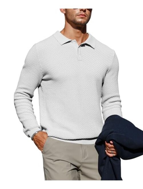 Zaitun Mens Long Sleeve Knit Polo Shirts Casual Lightweight Collared Sweater