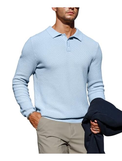 Zaitun Mens Long Sleeve Knit Polo Shirts Casual Lightweight Collared Sweater