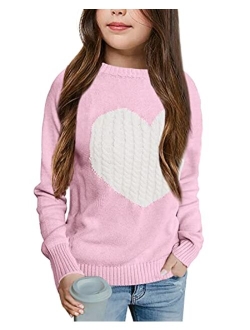 Batermoon Girls' Pullover Sweaters Long Sleeve Cute Heart Pattern Crewneck Knit Jumper Tops