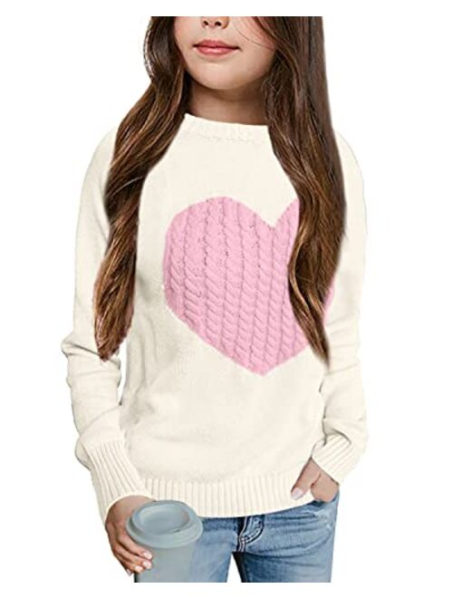 Batermoon Girls' Pullover Sweaters Long Sleeve Cute Heart Pattern Crewneck Knit Jumper Tops