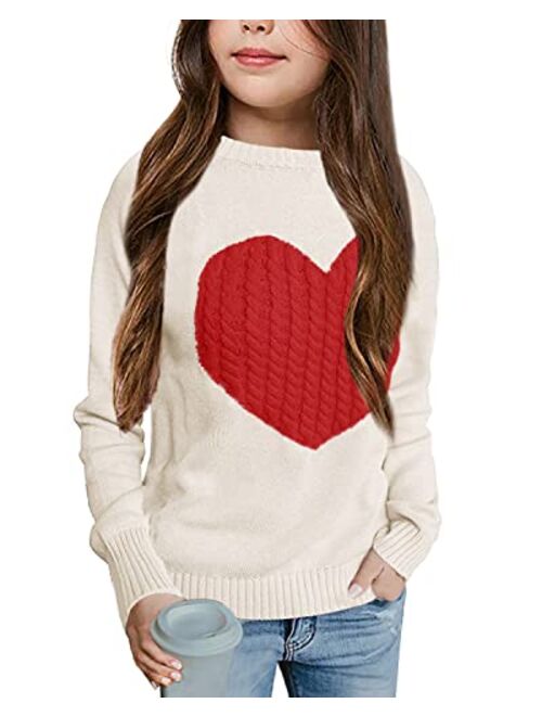 Batermoon Girls' Pullover Sweaters Long Sleeve Cute Heart Pattern Crewneck Knit Jumper Tops