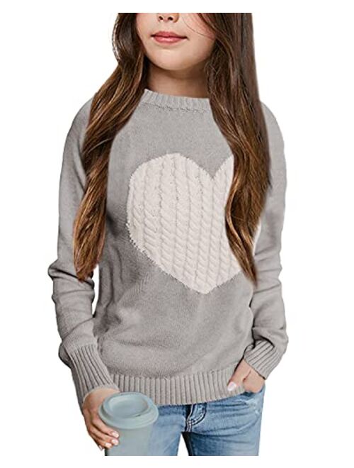 Batermoon Girls' Pullover Sweaters Long Sleeve Cute Heart Pattern Crewneck Knit Jumper Tops