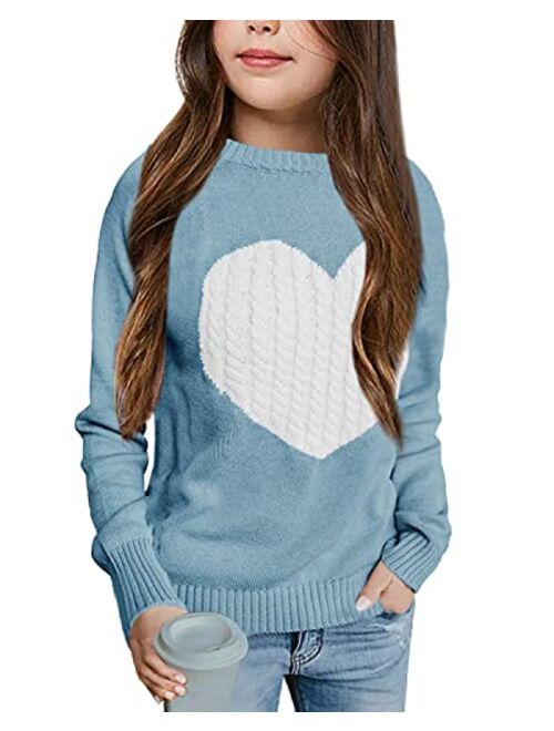 Batermoon Girls' Pullover Sweaters Long Sleeve Cute Heart Pattern Crewneck Knit Jumper Tops