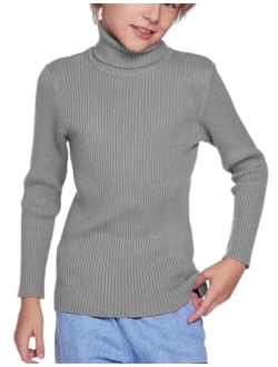 Boy's Ribbed Turtleneck Cable Knitted Sweater Slim Fit Pullover Sweater for Kids 4-13 Years