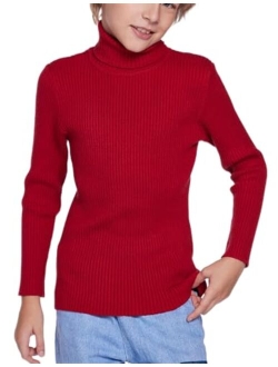 Boy's Ribbed Turtleneck Cable Knitted Sweater Slim Fit Pullover Sweater for Kids 4-13 Years