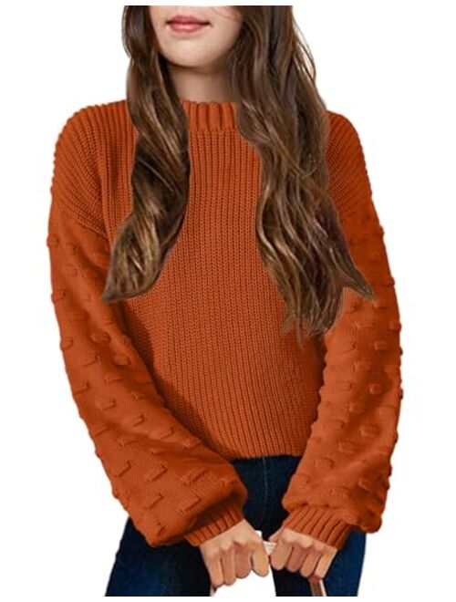 Arshiner Girls Crewneck Sweaters Chunky Lantern Sleeve Knit Jumper Tops Casual Drop Shoulder Pullover Outwear for 5-13 Years