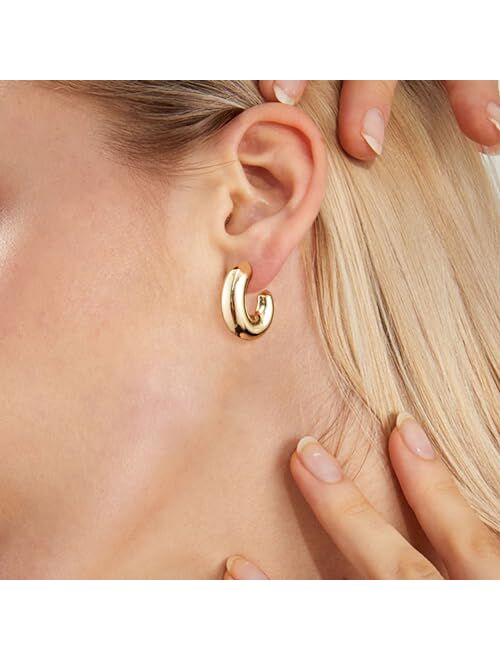 Moodear Gold Hoop Earrings Gold Earrings 14K Gold Plated Dainty Chunky Earrings for Women Open Hoops Earrings Hypoallergenic Lightweight Trendy Gold Jewelry Women Girls