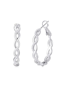 Senteria 925 Sterling Silver Earrings Hoops for Women Lightweight Twisted Hoop Earrings With Cubic Zirconia Hypoallergenic Hoops Earrings for Girls (20/30/40/50/60MM)